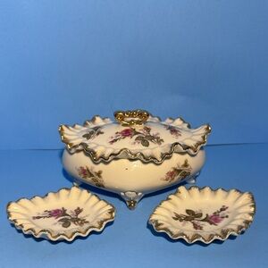 Vintage Floral Trinket box with trays embossed with Gold Trim
